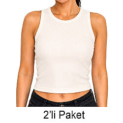 Süblimasyon Sıfır Kol Fitilli Crop Bluz - 2'li Paket - NobbyStar