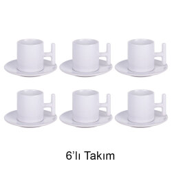 Süblimasyon T Kulplu Türk Kahvesi Fincan Takımı - 6'lı Beyaz - 1