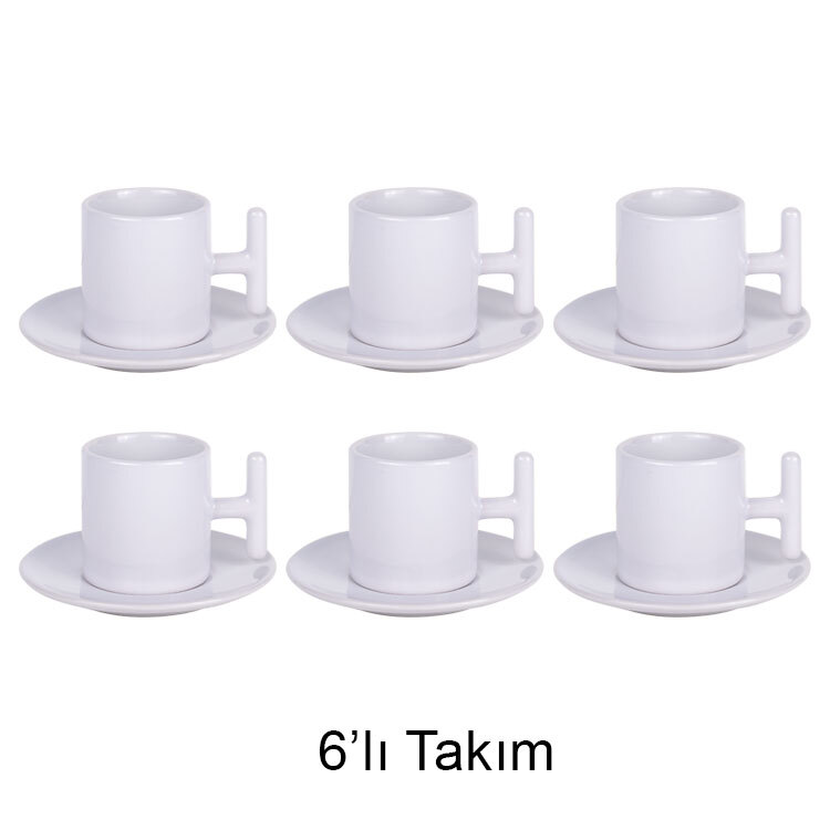 Süblimasyon T Kulplu Türk Kahvesi Fincan Takımı - 6'lı Beyaz - 1