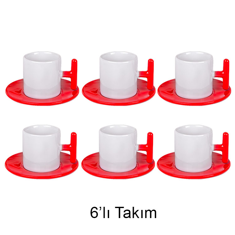 Süblimasyon T Kulplu Türk Kahvesi Fincan Takımı - 6'lı Kırmızı - 1