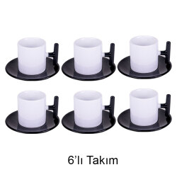 Süblimasyon T Kulplu Türk Kahvesi Fincan Takımı - 6'lı Siyah Takım - 1