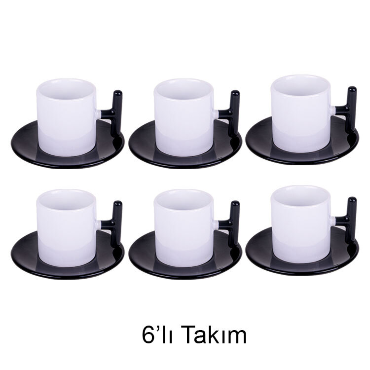 Süblimasyon T Kulplu Türk Kahvesi Fincan Takımı - 6'lı Siyah Takım - 1