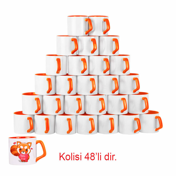 Süblimasyon Afili Turuncu Porselen Kupa Bardak - Koli - 1