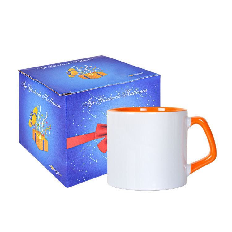 Süblimasyon Afili Turuncu Porselen Kupa Bardak - Kutulu - 1