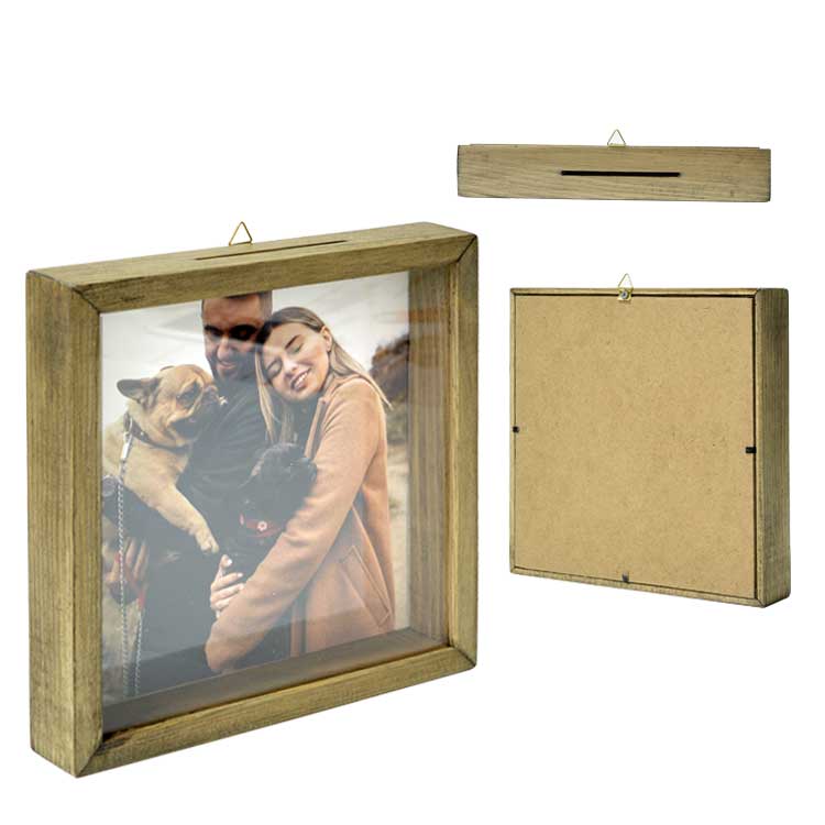 Tumbled Wood Money Box Photo Frame - 2pcs - 21x21cm - 6