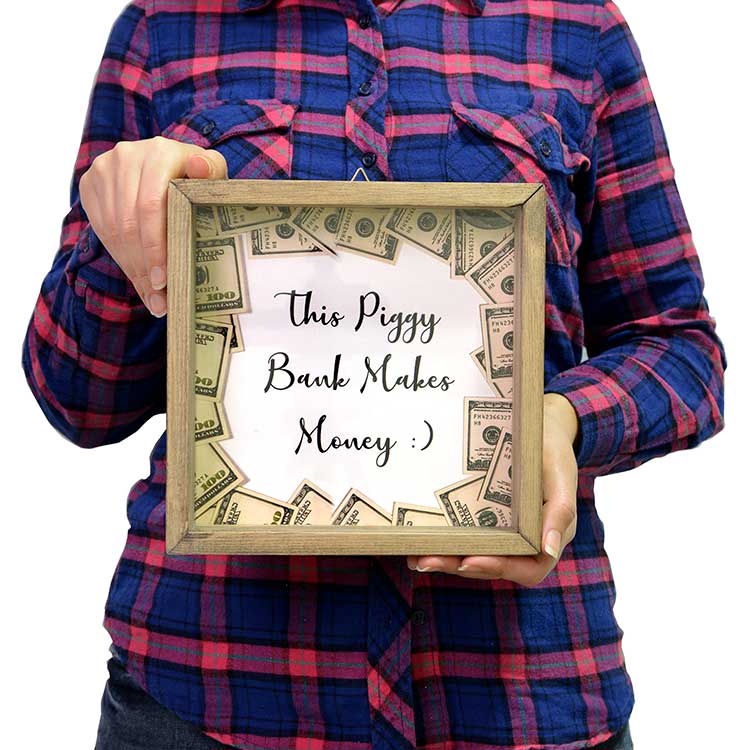 Tumbled Wood Money Box Photo Frame - 2pcs - 21x21cm - 4