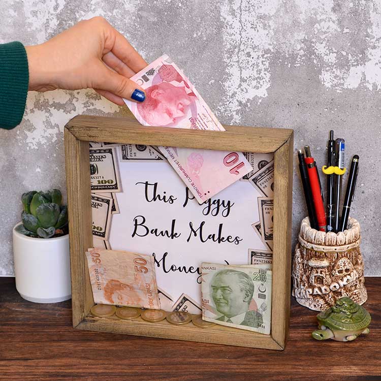 Tumbled Wood Money Box Photo Frame - 2pcs - 21x21cm - 3