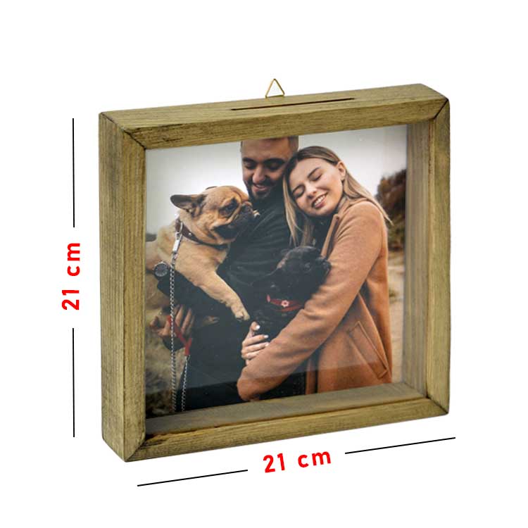 Tumbled Wood Money Box Photo Frame - 2pcs - 21x21cm