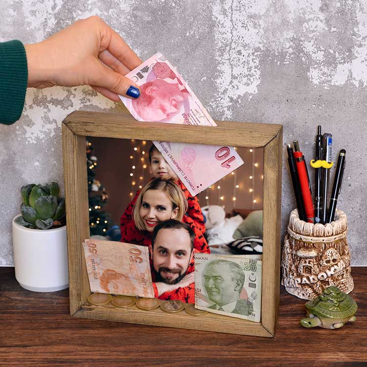 Tumbled Wood Money Box Photo Frame - 2pcs - 21x21cm - 2
