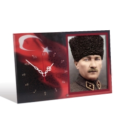 Türk Bayraklı Cam Saatli Fotoğraf Çerçeve - 15x21cm - 1