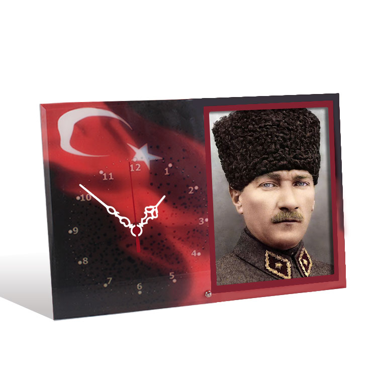 Türk Bayraklı Cam Saatli Fotoğraf Çerçeve - 15x21cm - 1