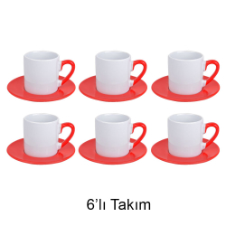 Süblimasyon Türk Kahvesi Fincan Takımı 6'lı Kırmızı - 1