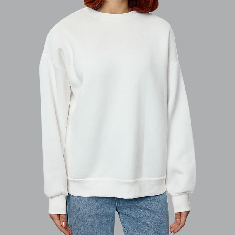 Unisex Beyaz Bisiklet Yaka Sweatshirt - 1
