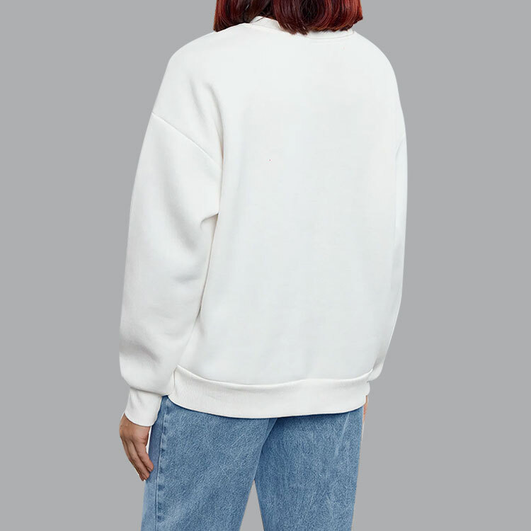 Unisex Beyaz Bisiklet Yaka Sweatshirt - 3