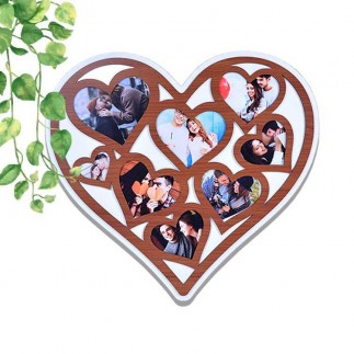Wooden Collage 8 Photo Heart Design Wall Photo Frame - Thumbnail