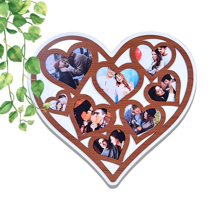 Wooden Collage 8 Photo Heart Design Wall Photo Frame