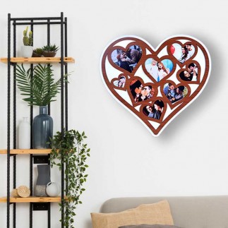 Wooden Collage 8 Photo Heart Design Wall Photo Frame - Thumbnail