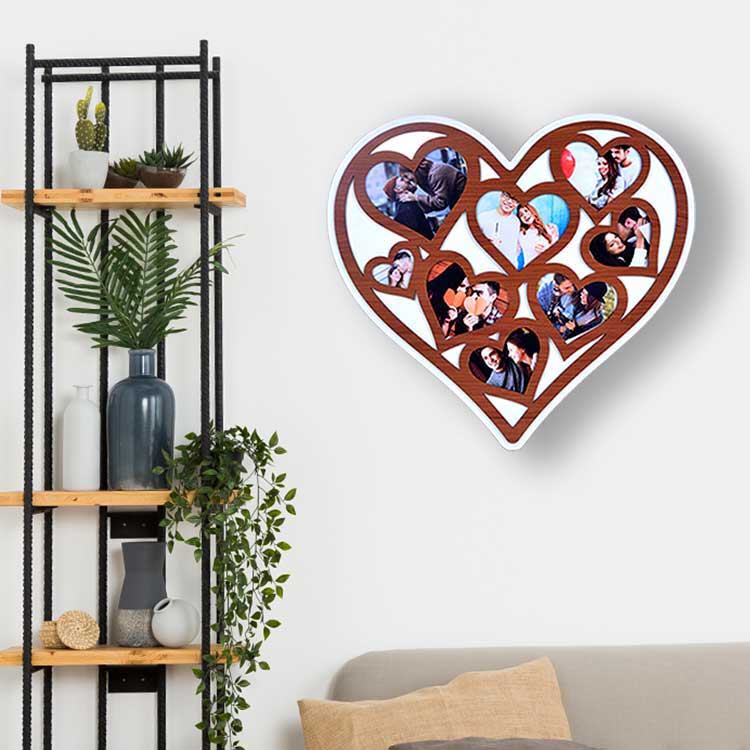 Wooden Collage 8 Photo Heart Design Wall Photo Frame