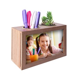 Wooden Double Sided Pen Holder Photo Frame - Thumbnail