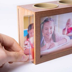 Wooden Double Sided Pen Holder Photo Frame - Thumbnail