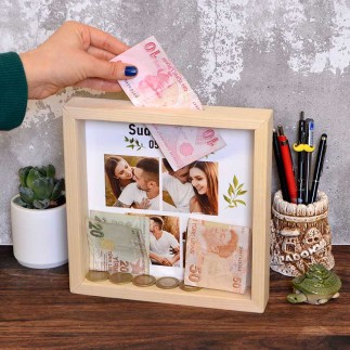 NobbyStar Hediye - Wooden Money Box Photo Frame - 2 pcs - 21x21 (1)