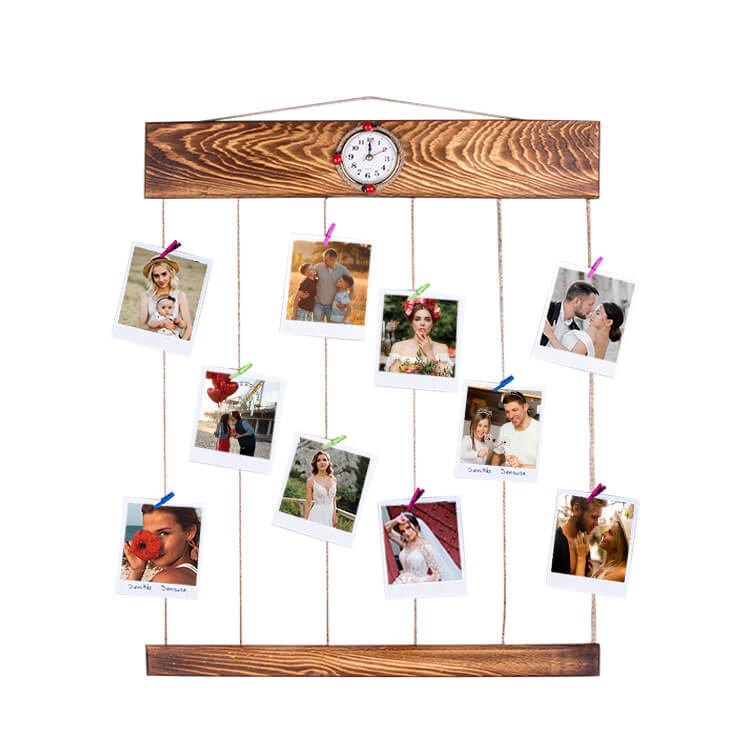 Wooden Multiple Photo Clock Frame with Rope and Latch