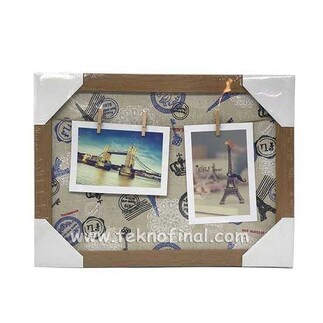 Wooden Multiple Photo Frame with String and Latch - 25x33 cm - Thumbnail