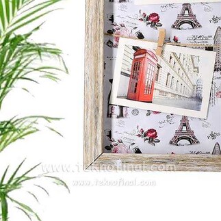 Wooden Multiple Photo Frame with String and Latch 37x45 cm - Thumbnail