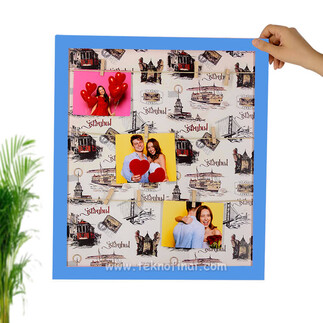 Wooden Multiple Photo Frame with String and Latch - 45x52 cm - Thumbnail