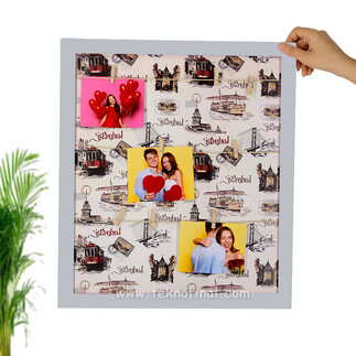 Wooden Multiple Photo Frame with String and Latch - 45x52 cm - Thumbnail