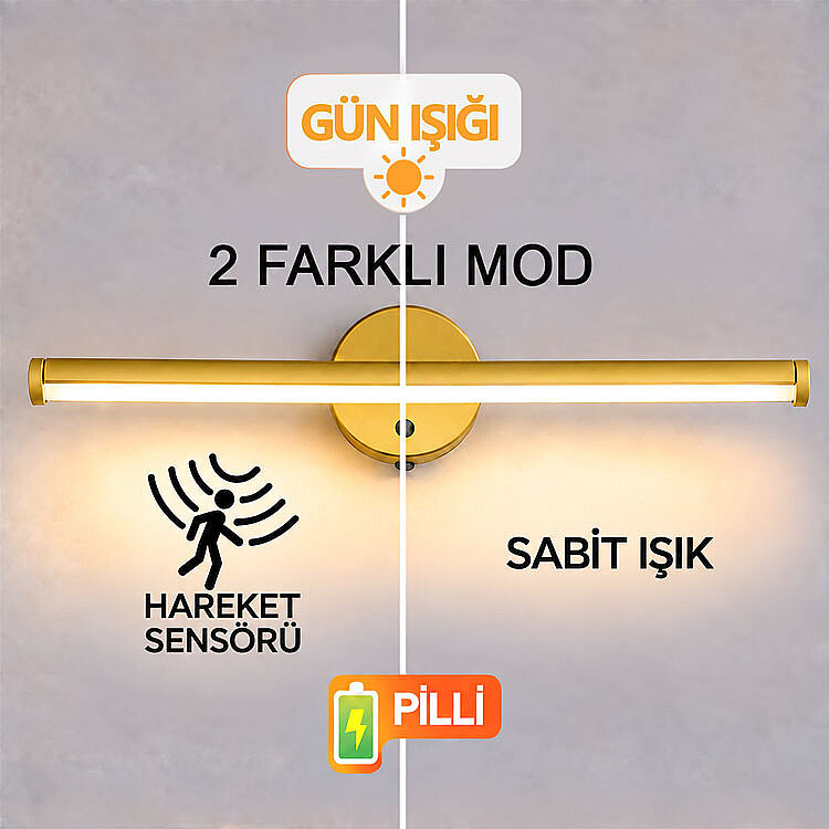 Yapışkanlı Gold Sensörlü Led Duvar Apliği - 2 Farklı Mod - 1