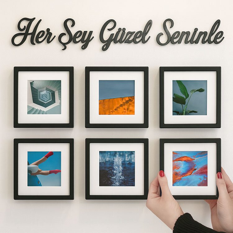 Yapışkanlı Her Şey Seninle Güzel Ahşap Duvar Yazısı - Kutulu - 2