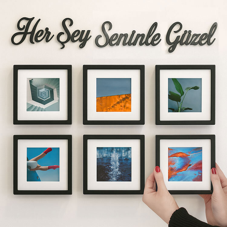 Yapışkanlı Her Şey Seninle Güzel Ahşap Duvar Yazısı - Kutulu - 2