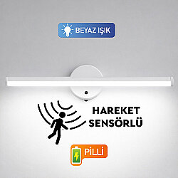 Yapışkanlı Sabit ve Sensörlü Led Işıklı Beyaz Aplik - Kablosuz Pilli - 4