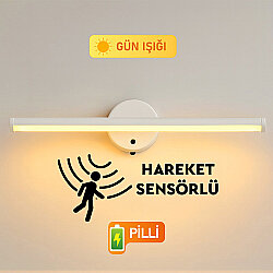 Yapışkanlı Sabit ve Sensörlü Led Işıklı Beyaz Aplik - Kablosuz Pilli - 3