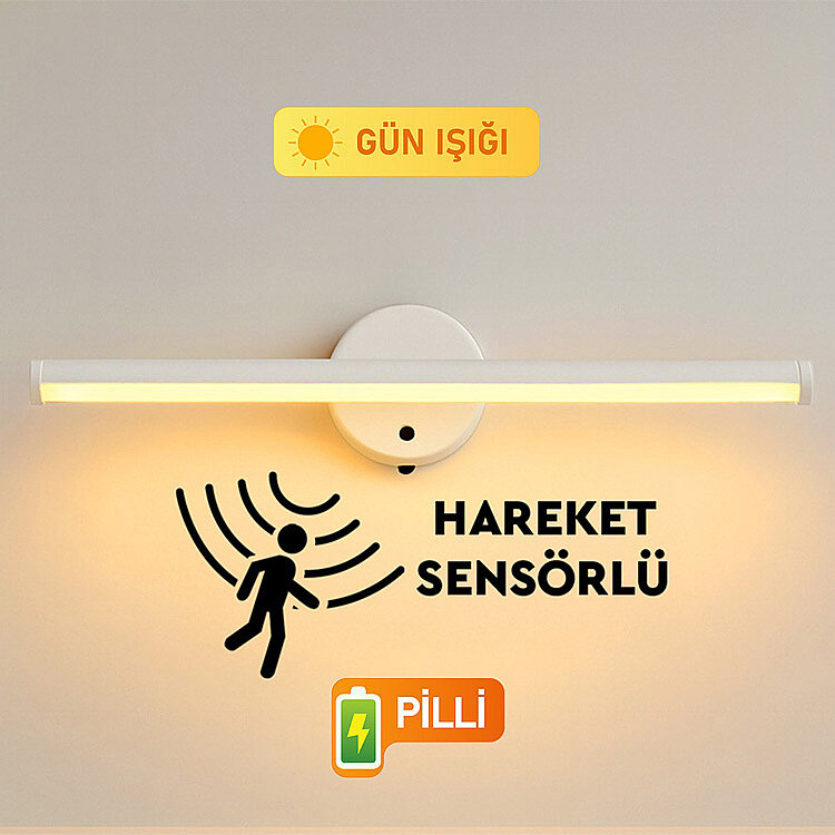 Yapışkanlı Sabit ve Sensörlü Led Işıklı Beyaz Aplik - Kablosuz Pilli — görsel 3