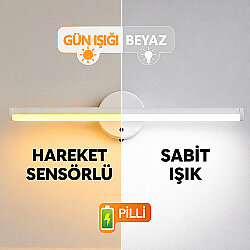Yapışkanlı Sabit ve Sensörlü Led Işıklı Beyaz Aplik - Kablosuz Pilli - NobbyStar