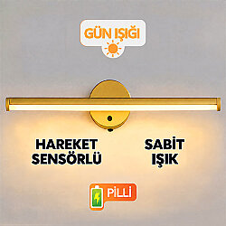 Yapışkanlı Sabit ve Sensörlü Led Işıklı Gold Aplik - Kablosuz Pilli - NobbyStar