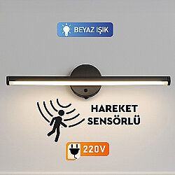 Yapışkanlı Sabit ve Sensörlü Led Işıklı Siyah Aplik - 220V Elektrikli - 4