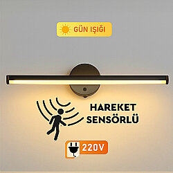 Yapışkanlı Sabit ve Sensörlü Led Işıklı Siyah Aplik - 220V Elektrikli - 3
