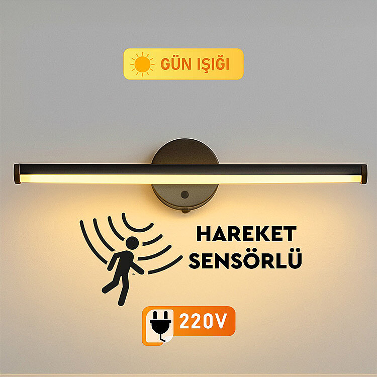 Yapışkanlı Sabit ve Sensörlü Led Işıklı Siyah Aplik - 220V Elektrikli — görsel 3