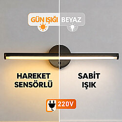 Yapışkanlı Sabit ve Sensörlü Led Işıklı Siyah Aplik - 220V Elektrikli - NobbyStar