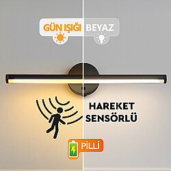 Yapışkanlı Sabit ve Sensörlü Led Işıklı Siyah Aplik - Kablosuz Pilli - 10