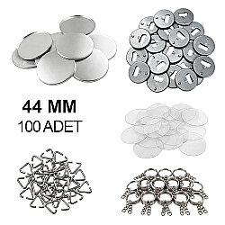 Yuvarlak Açacaklı Anahtarlık Buton Malzeme Seti 44mm - 100 Adet - Goldpix