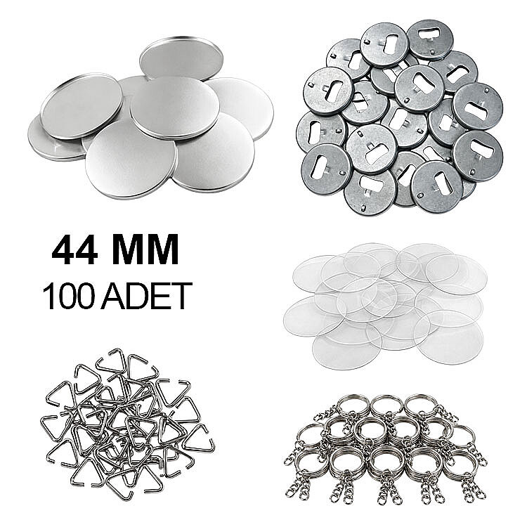 Yuvarlak Açacaklı Anahtarlık Buton Malzeme Seti 44mm - 100 Adet - 1