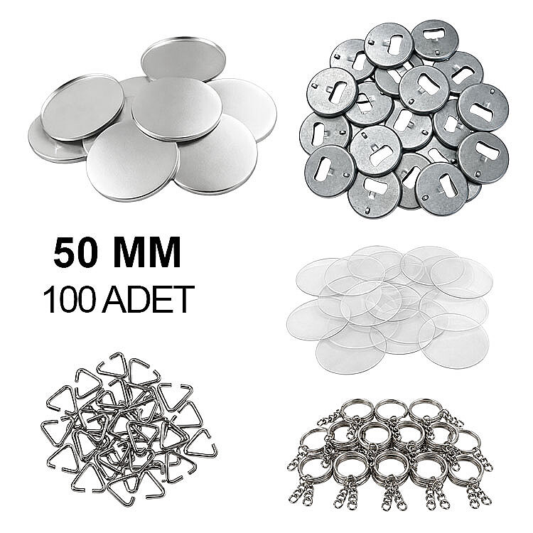 Yuvarlak Açacaklı Anahtarlık Buton Malzeme Seti 50mm - 100 Adet - 1