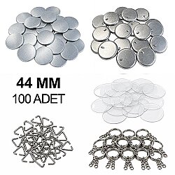 Yuvarlak Anahtarlıklı Buton Malzeme Seti 44mm - 100 Adet - NobbyStar