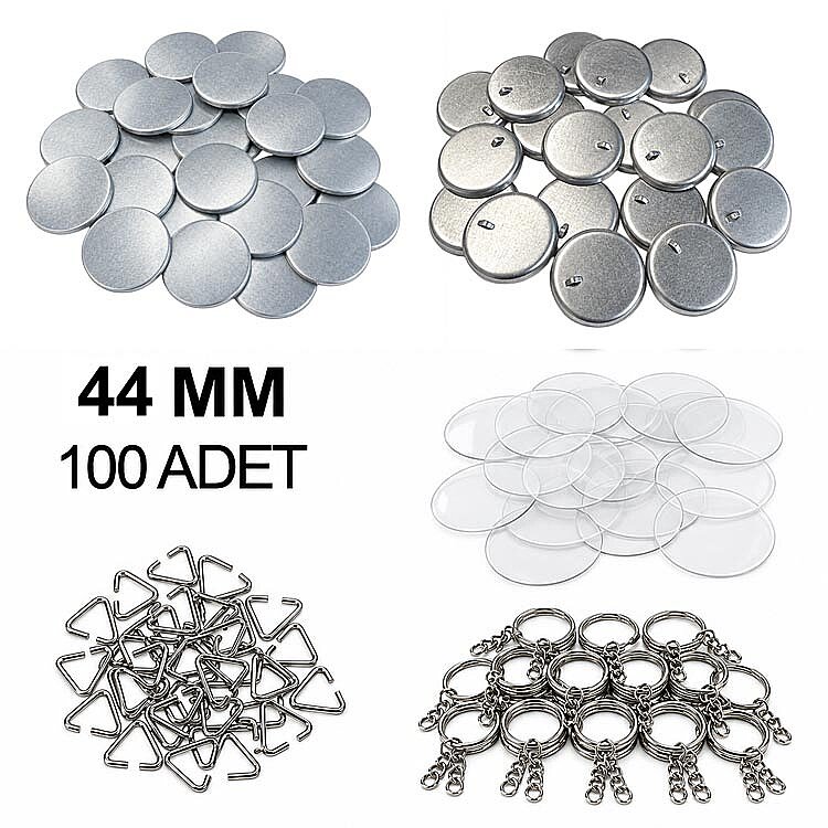 Yuvarlak Anahtarlıklı Buton Malzeme Seti 44mm - 100 Adet