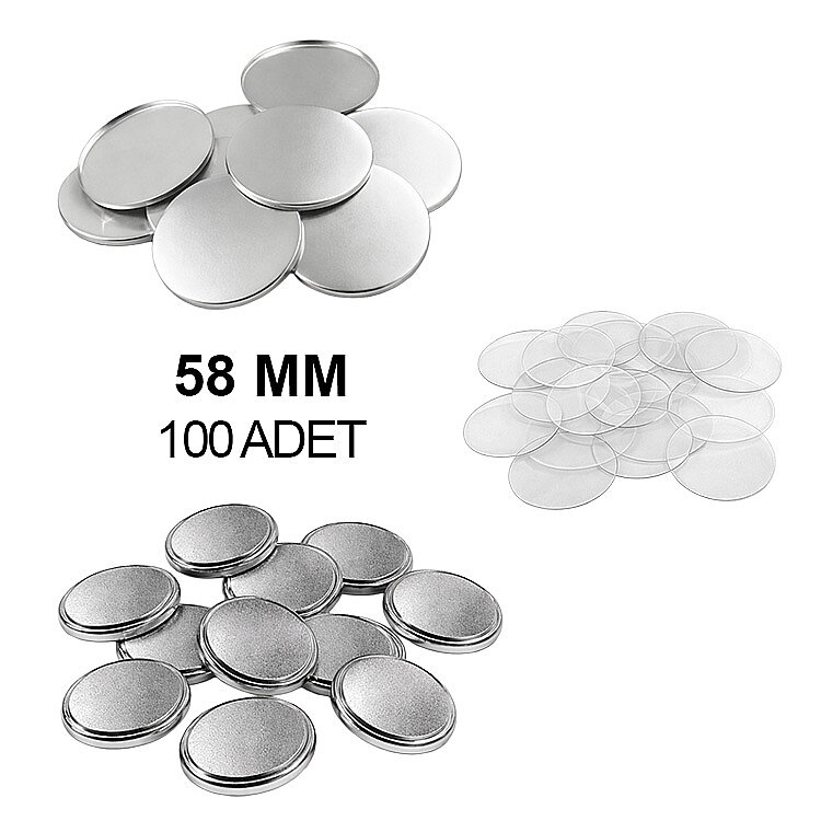 Yuvarlak Buton Rozet Malzeme Seti 58mm - 100 Adet - 1
