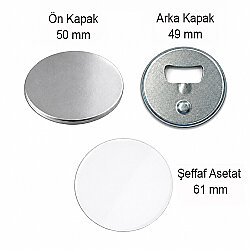Yuvarlak Magnetli Açacak Buton Malzeme Seti 50mm - 100 Adet - 3